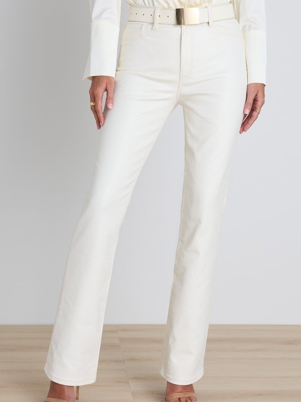 THE NOLI SHOP Aria Coated Flare Jean Vanilla Petite